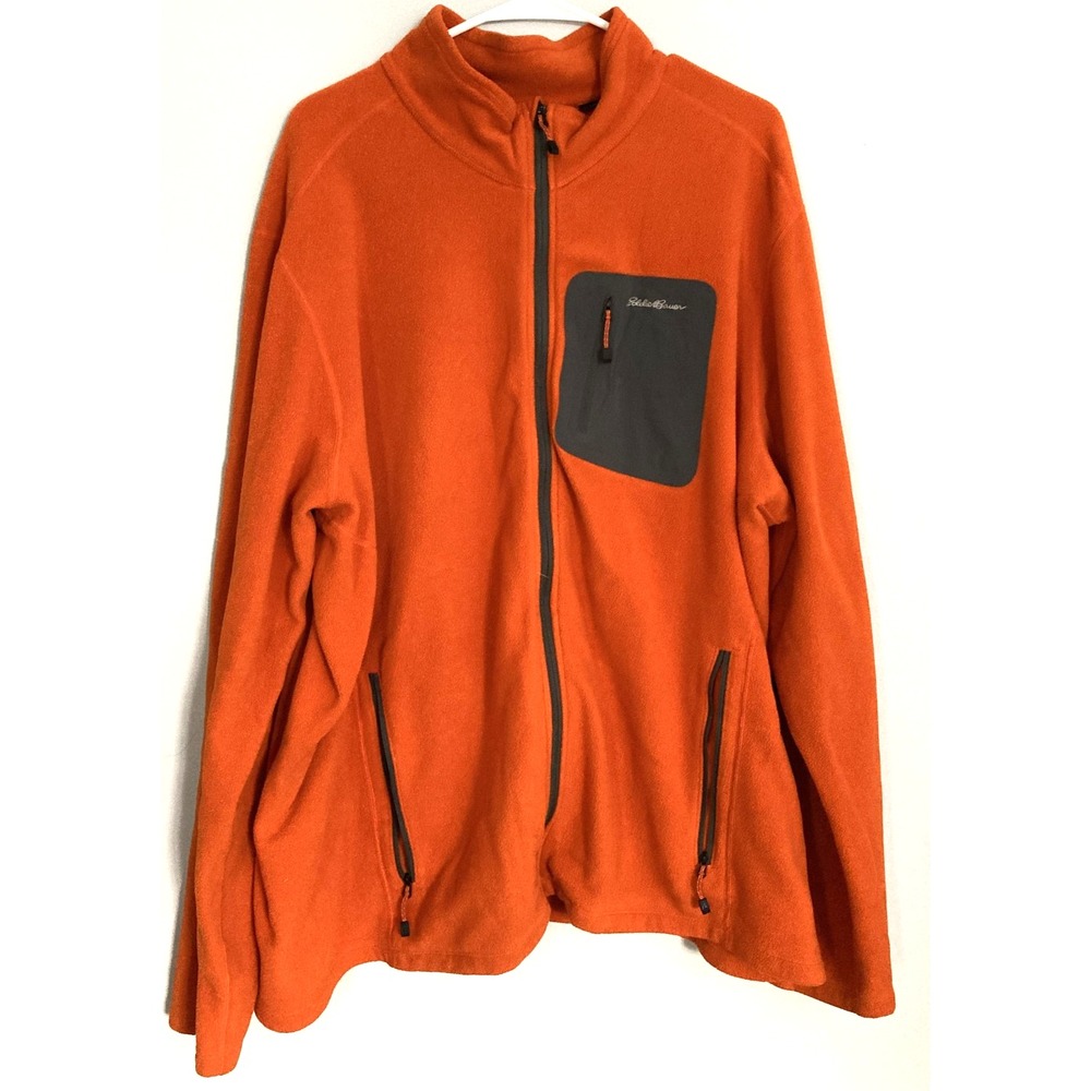 Eddie Bauer Jacket Mens 3XL Orange Full Zip Fleece Chest Pocket Outdoor Hiking